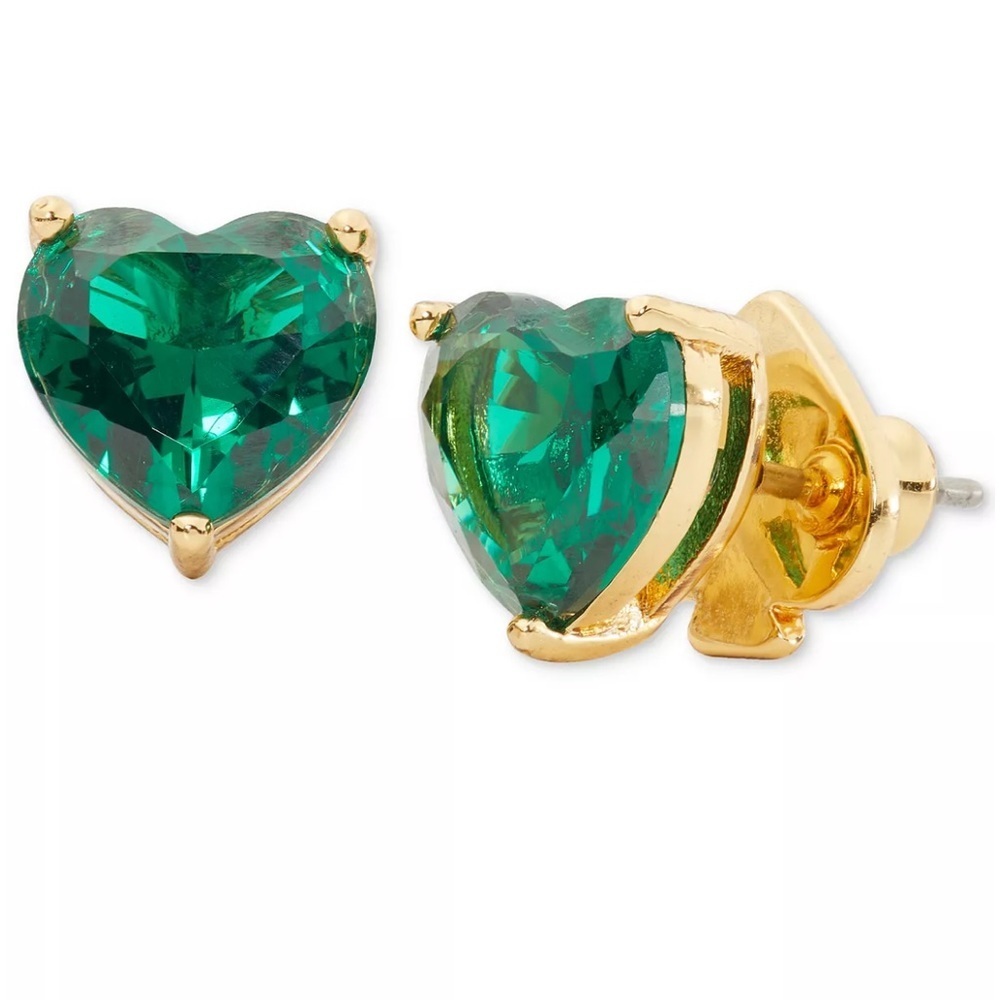 NWT New Kate Spade My Love Green Heart Stud Earrings, Goldtone